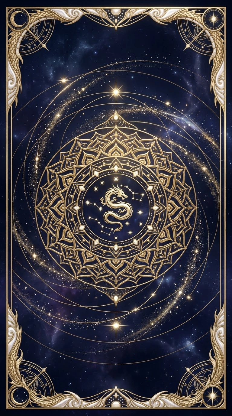 聲動龍神卡原創卡背:金色龍紋與星空
